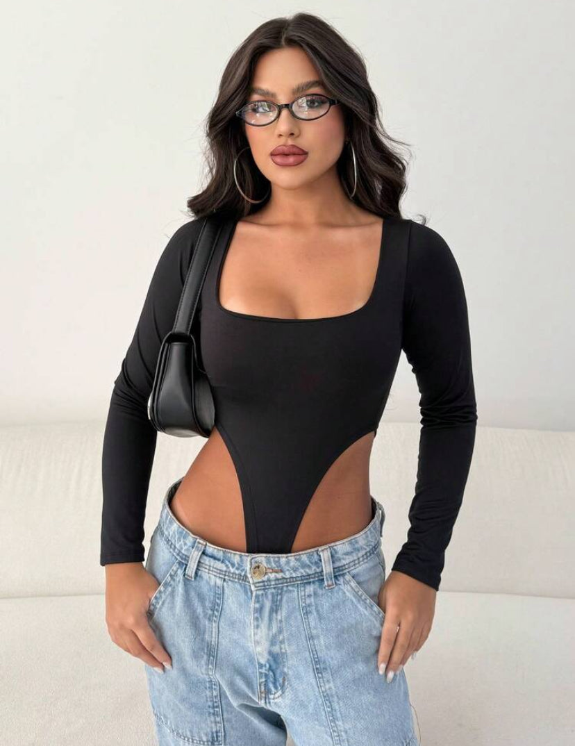 Body Collant Feminino Modelador com Decote Quadrado e Manga Longa – Versátil, Sensual e Casual no Estilo Blogueira Gringa | Madassa