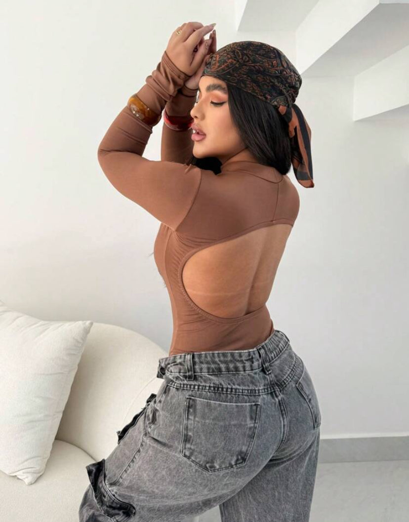 Body Collant Feminino Gola Alta com Costas Nuas – Manga Longa Estilo Casual, Sexy e Elegante Moda Gringa Blogueira | Madassa