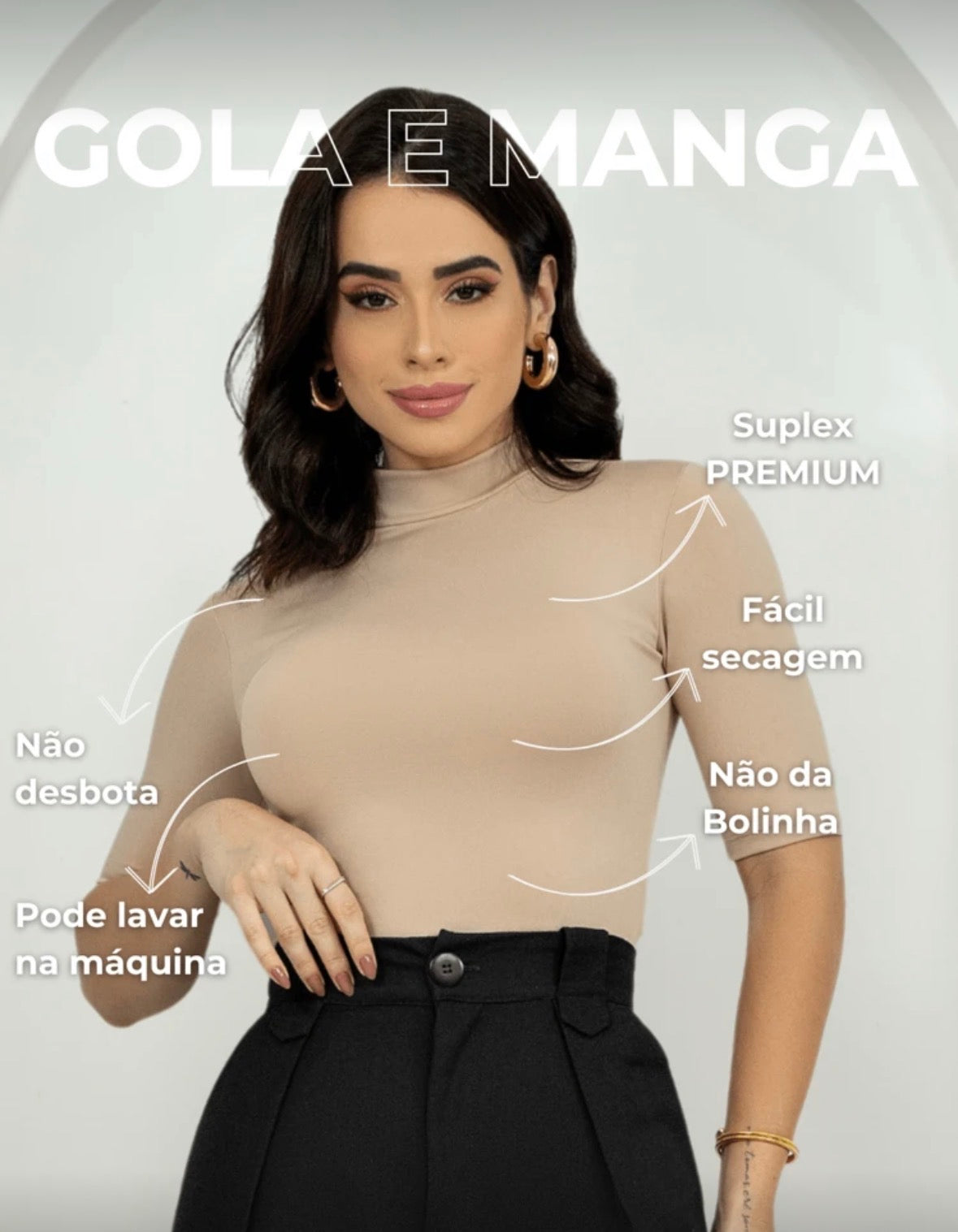 Compre 1 Leve 2 – Kit 2 Blusas Femininas Gola Alta Cacharrel em Suplex Manga Curta Lisa para Outono e Inverno | Madassa