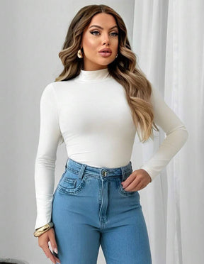 Body Collant Feminino Segunda Pele Básico – Gola Alta e Manga Longa Estilo Moda Blogueira | Madassa