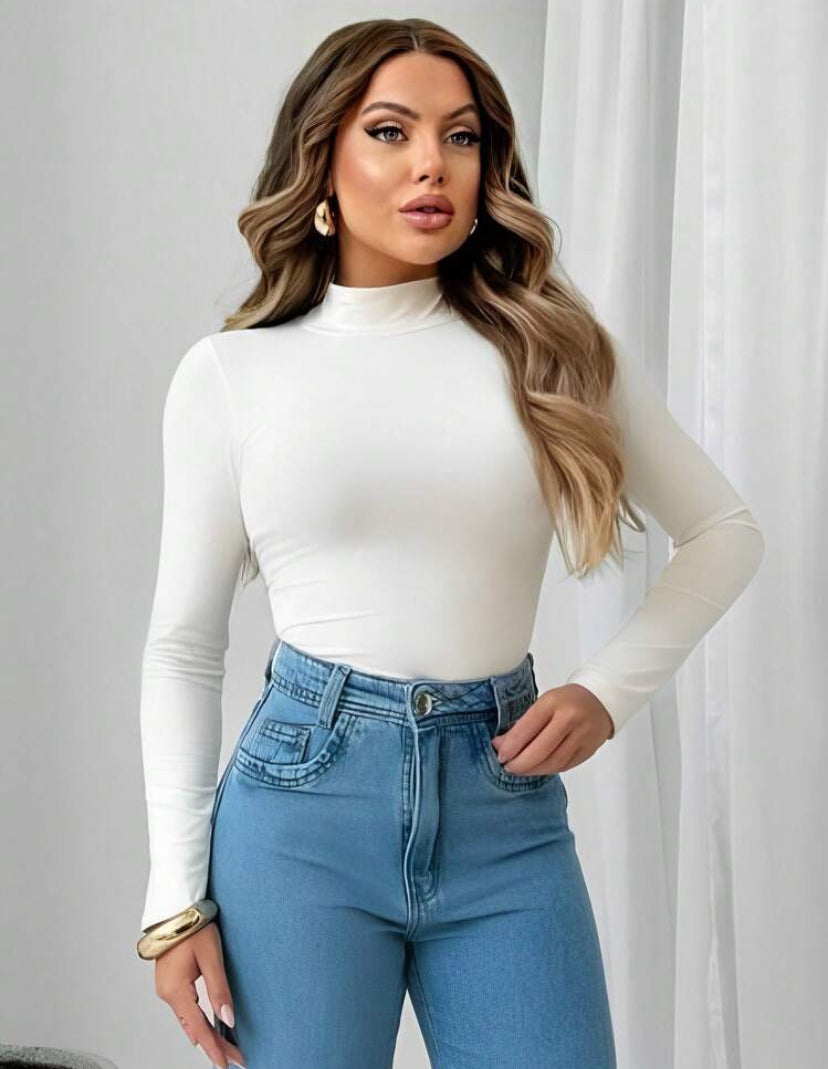 Body Collant Feminino Segunda Pele Básico – Gola Alta e Manga Longa Estilo Moda Blogueira | Madassa