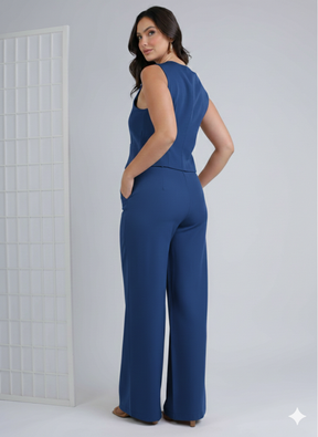 Conjunto Feminino de Alfaiataria Premium: Blusa Manga Curta e Calça Reta