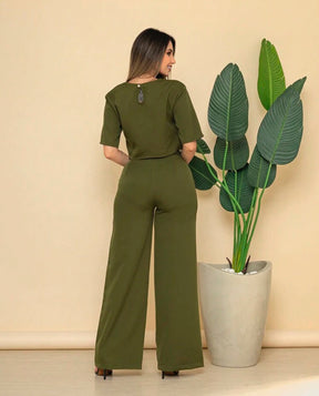 Conjunto Megham Feminino de Alfaiataria Premium: Blusa Manga Curta e Calça Reta