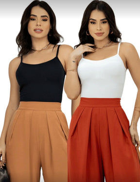 Compre 1 Leve 2 – Kit 2 Regatas Femininas com Alça Fina Ajustável e Bojo em Suplex, Básica Segunda Pele para Praia | Madassa