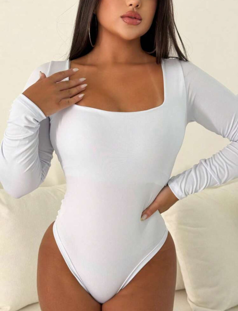 Body Collant Modelador Feminino com Decote Quadrado e Manga Longa – Estilo Gringa Moda Blogueira | Madassa