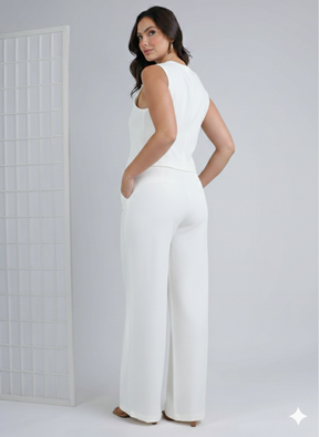 Conjunto Feminino de Alfaiataria Premium: Blusa Manga Curta e Calça Reta