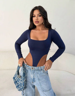 Body Collant Feminino Modelador com Decote Quadrado e Manga Longa – Versátil, Sensual e Casual no Estilo Blogueira Gringa | Madassa