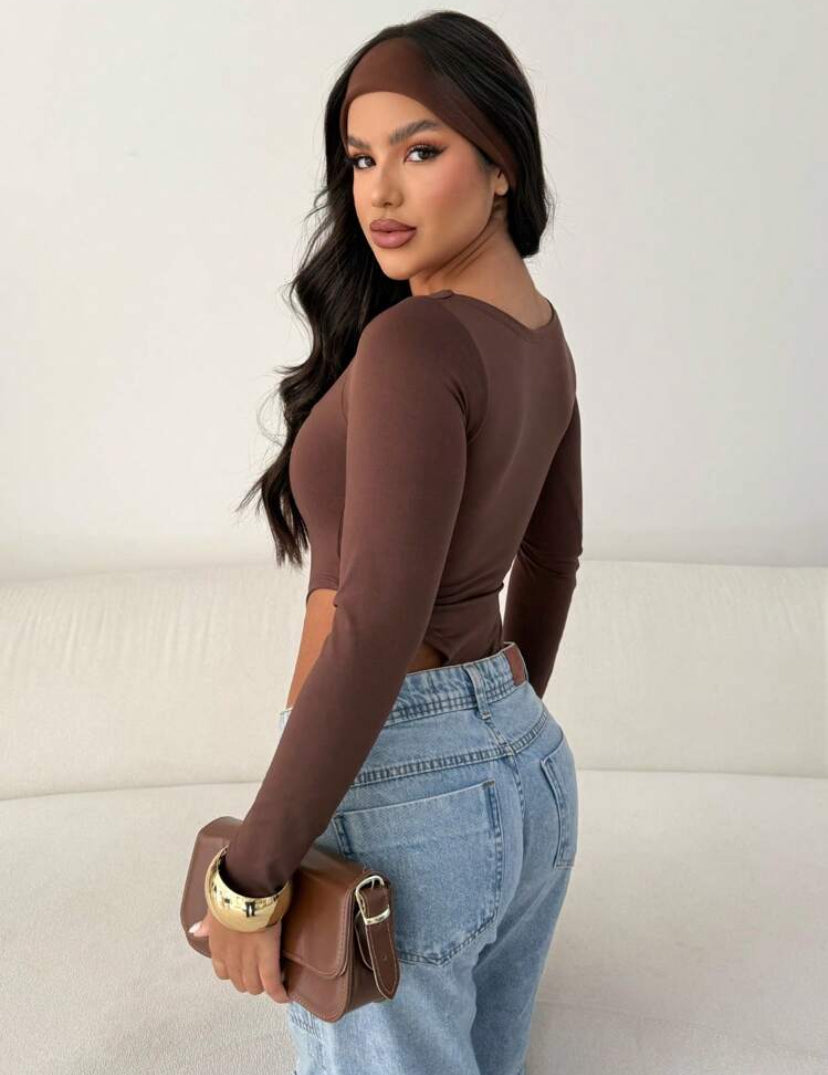 Body Collant Feminino Modelador com Decote Quadrado e Manga Longa – Versátil, Sensual e Casual no Estilo Blogueira Gringa | Madassa