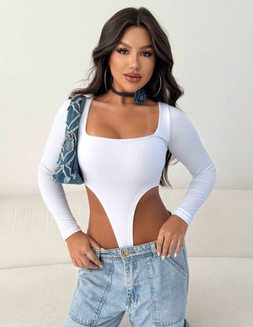 Body Collant Feminino Modelador com Decote Quadrado e Manga Longa – Versátil, Sensual e Casual no Estilo Blogueira Gringa | Madassa