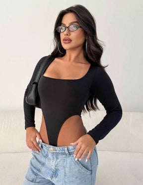 Body Collant Feminino Modelador com Decote Quadrado e Manga Longa – Versátil, Sensual e Casual no Estilo Blogueira Gringa | Madassa