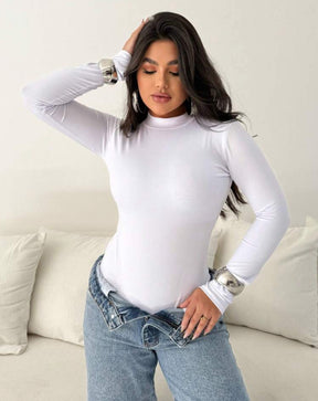 Body Collant Feminino Gola Alta com Costas Nuas – Manga Longa Estilo Casual, Sexy e Elegante Moda Gringa Blogueira | Madassa