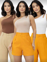 Compre 2 Leve 3 – Kit 3 Regatas Femininas Ombro Só em Suplex, Blusa Nula Manga Casual Tendência | Madassa