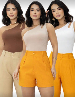 Compre 2 Leve 3 – Kit 3 Regatas Femininas Ombro Só em Suplex, Blusa Nula Manga Casual Tendência | Madassa